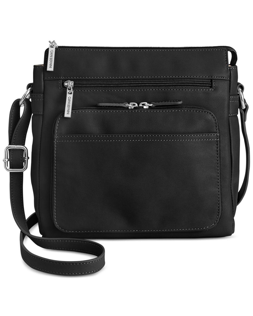 Giani Bernini Leather Handbag, Nappa Front Zip Crossbody in Black ...
