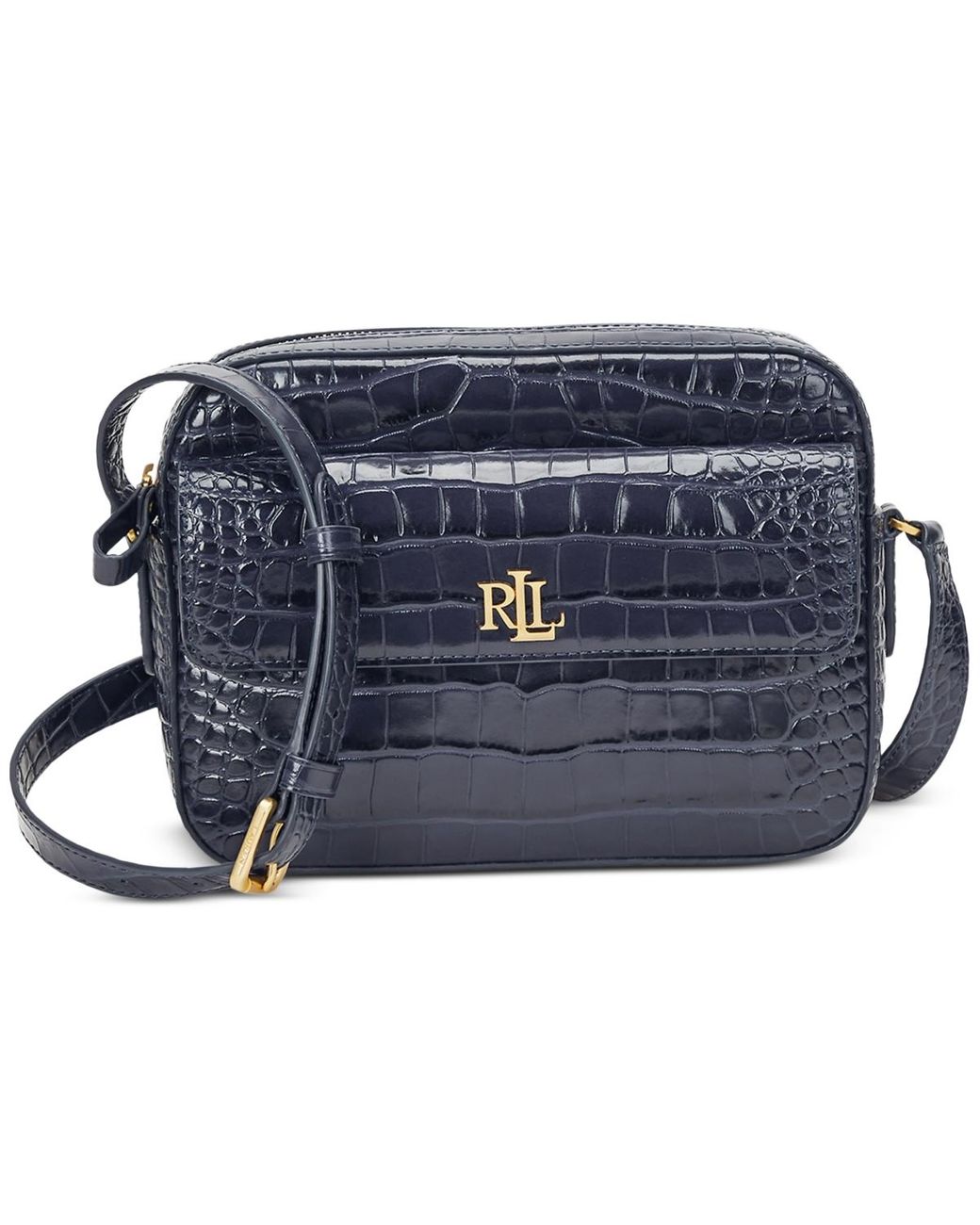 Ralph Lauren Marcy Croc-embossed Leather Small Camera Bag in Blue