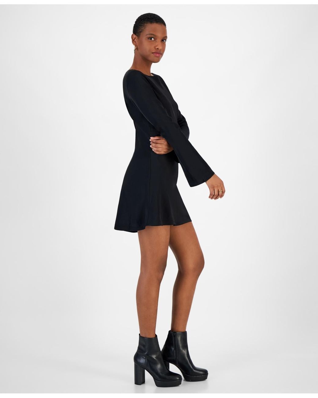 French Connection Ennis Satin Long Sleeve Mini Dress in Black Lyst