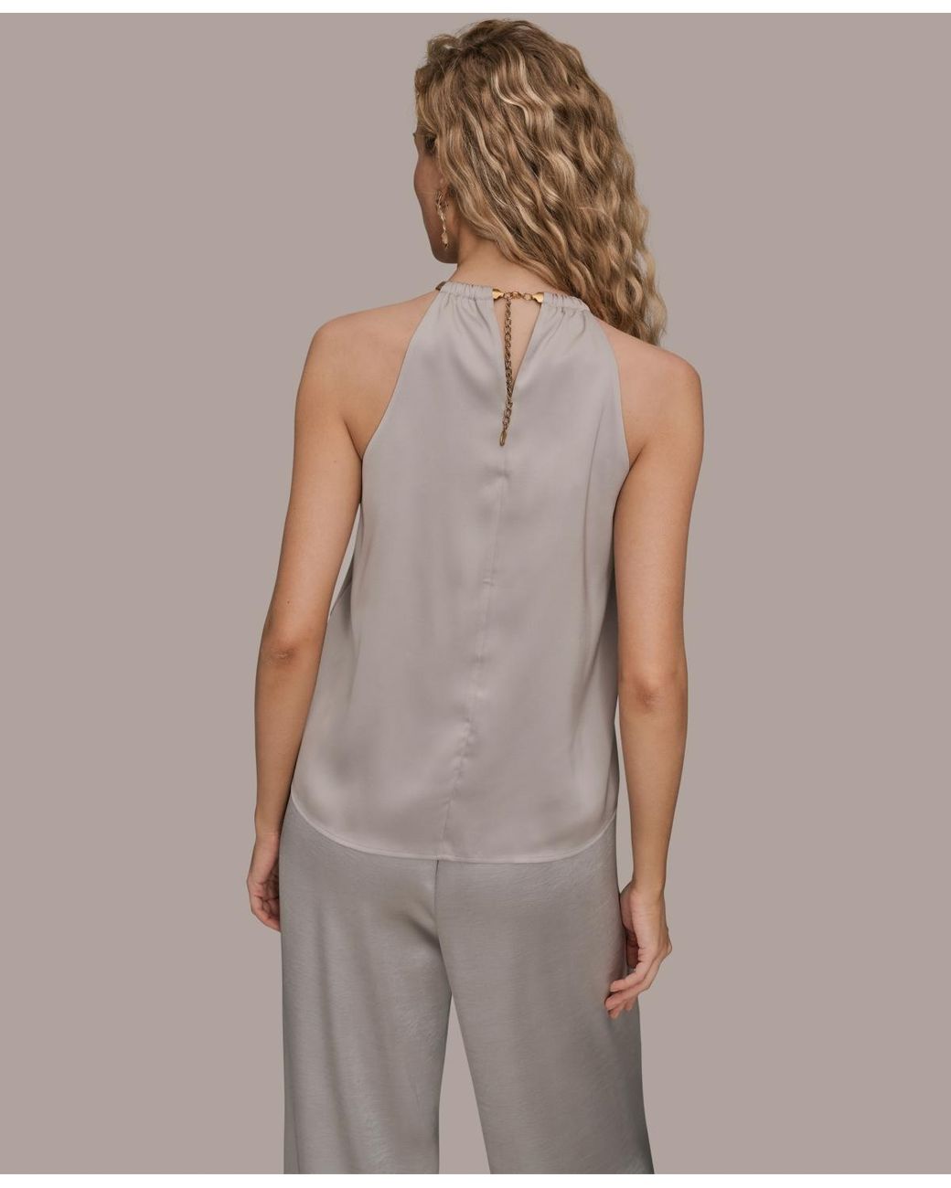 Donna Karan Twist Neck Halter Top in Gray | Lyst