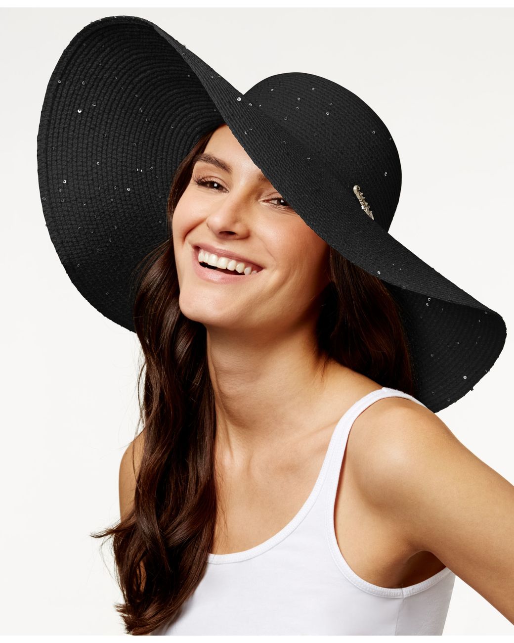 Calvin Klein Sequin Floppy Sun Hat in Black | Lyst