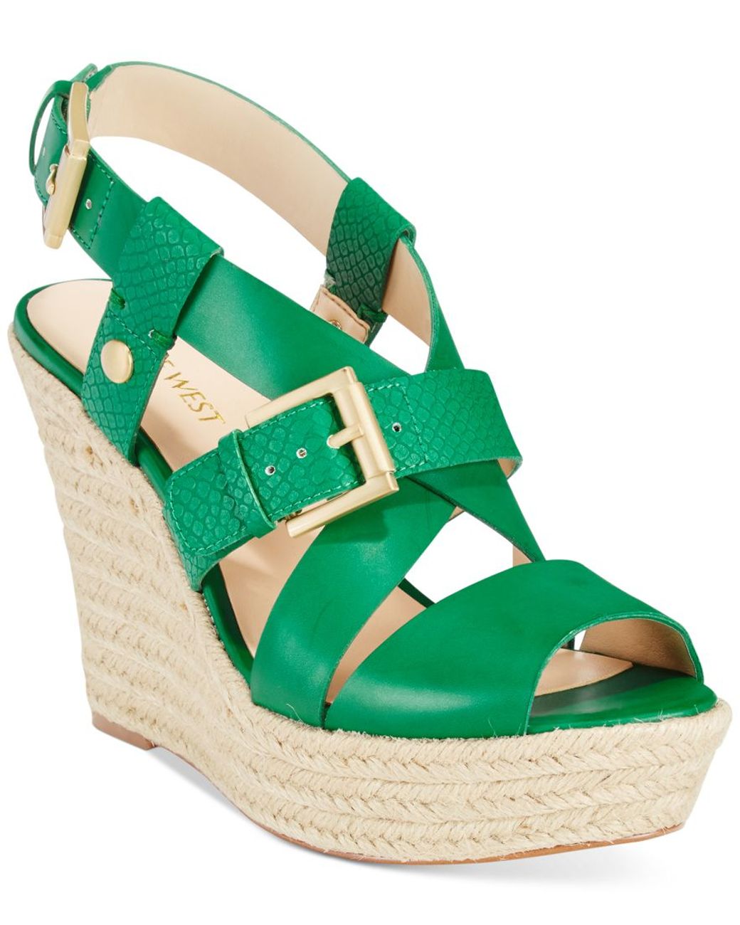 Nine West Jentri Strappy Espadrille Platform Wedge Sandals in Green | Lyst