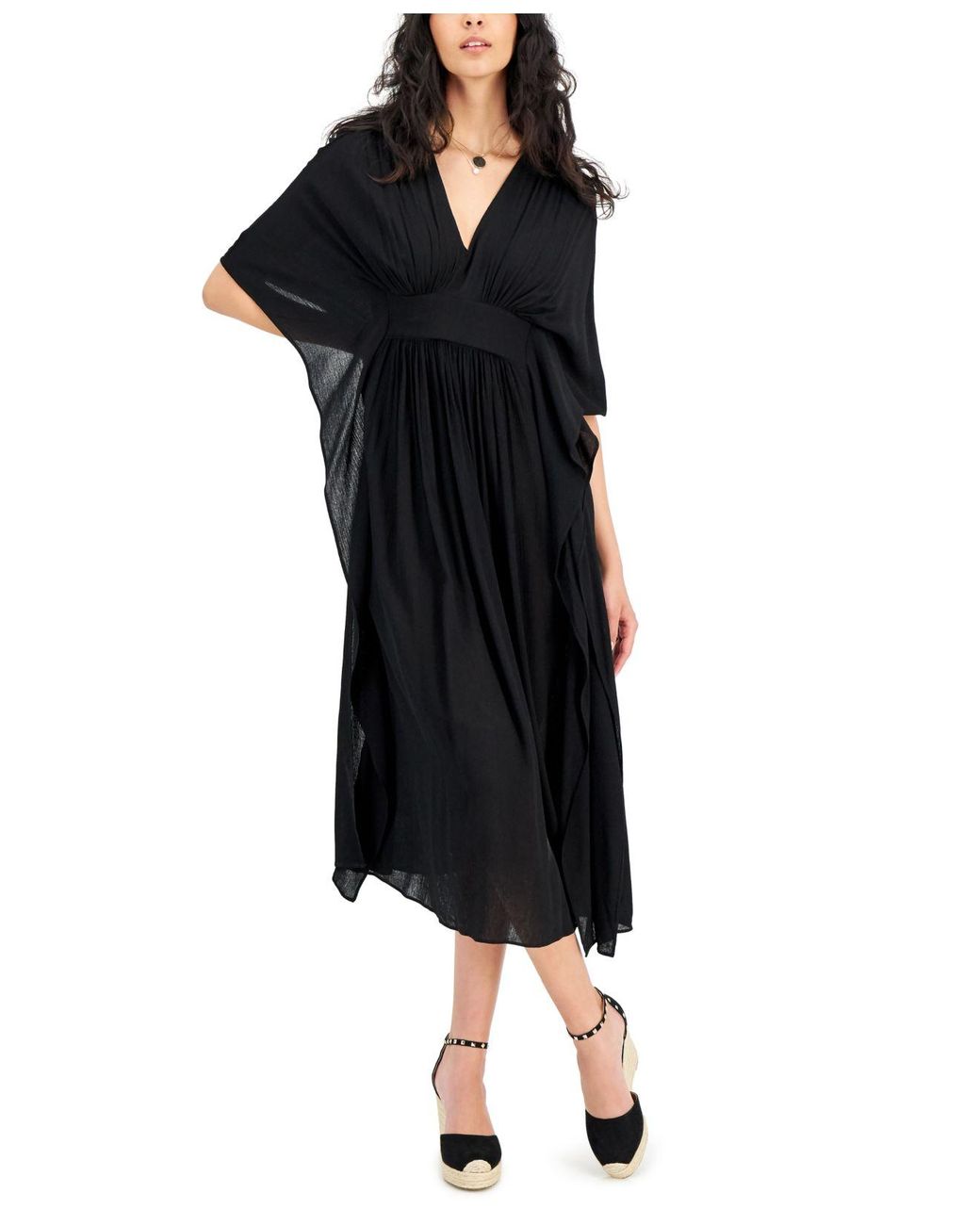 INC International Concepts Women's Black Petite Solid Caftan Dress, Created  For Macy's