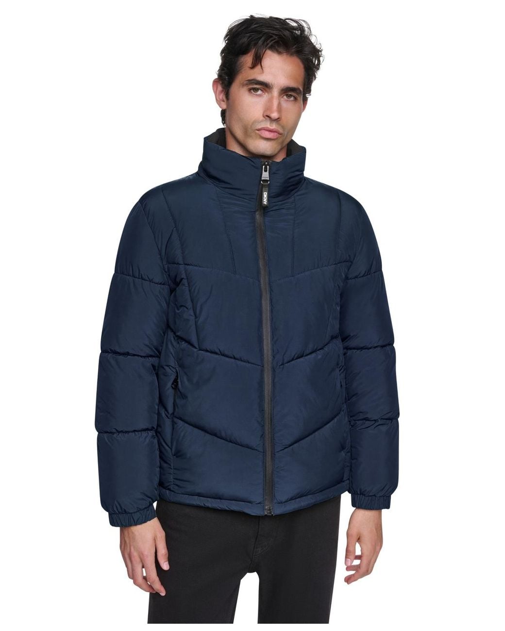 DKNY Blue Midweight Stretch Puffer Jacket for men