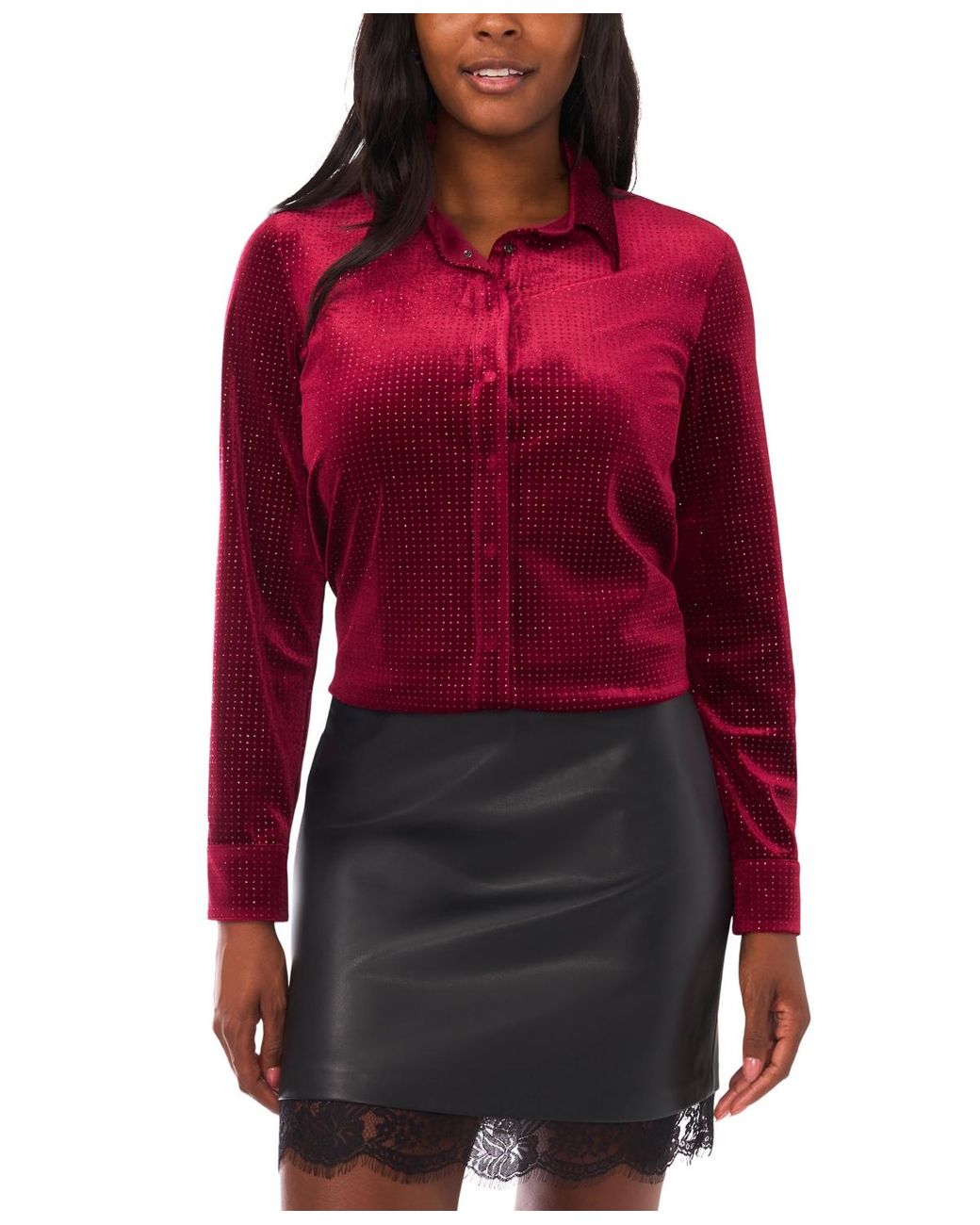 Vince Camuto Red Sequin Button Front Shirt