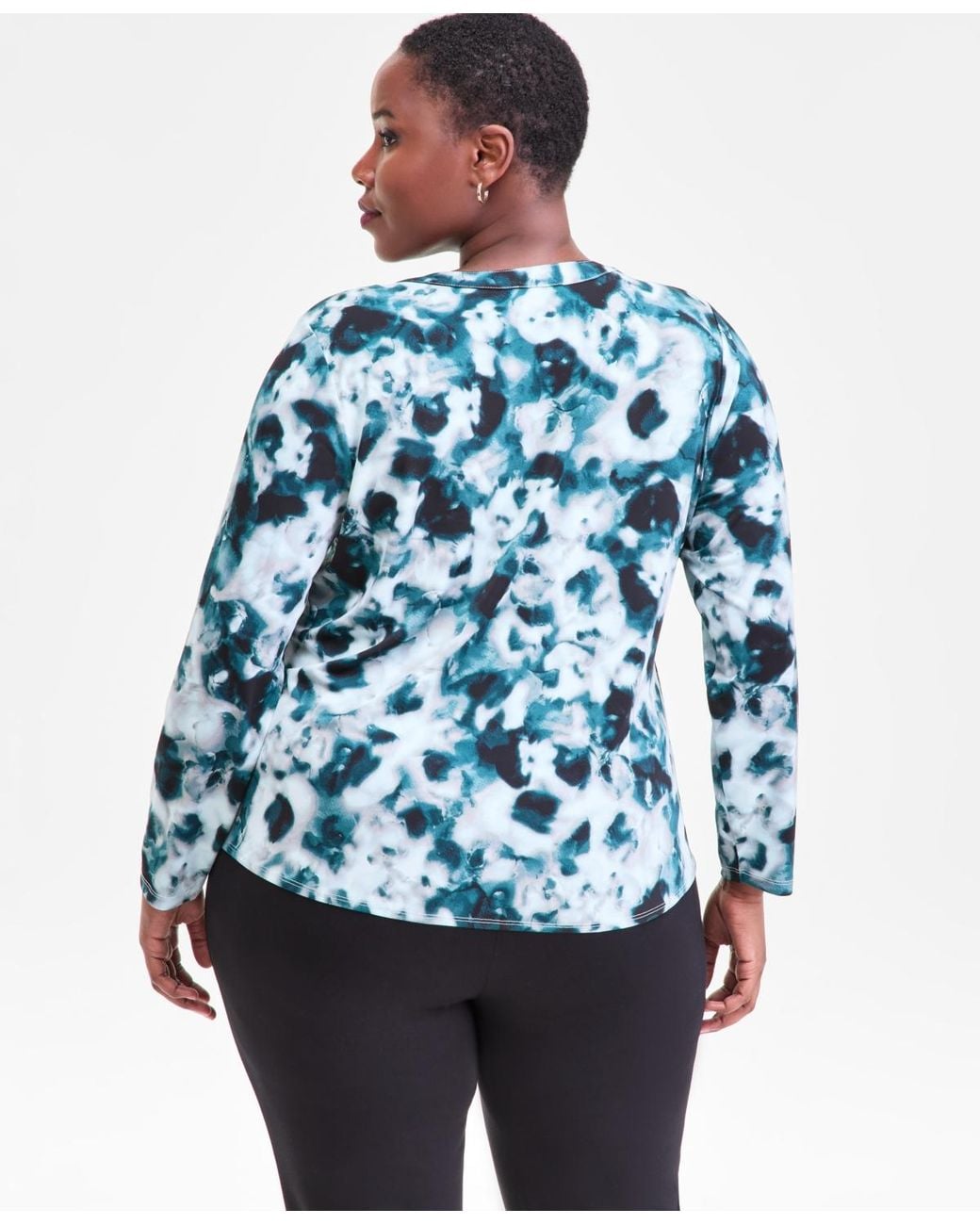 INC International Concepts Blue Plus Size Printed Half-placket Shirt