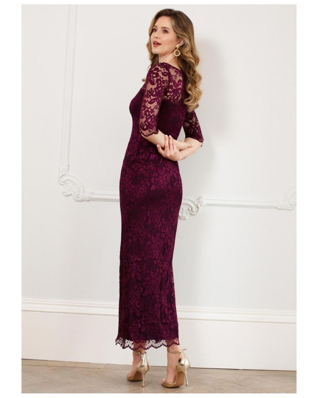 chinese dress ladies Dplay Summer Retro V-Neck Puff Sleeve Purple Dress -Tarom M