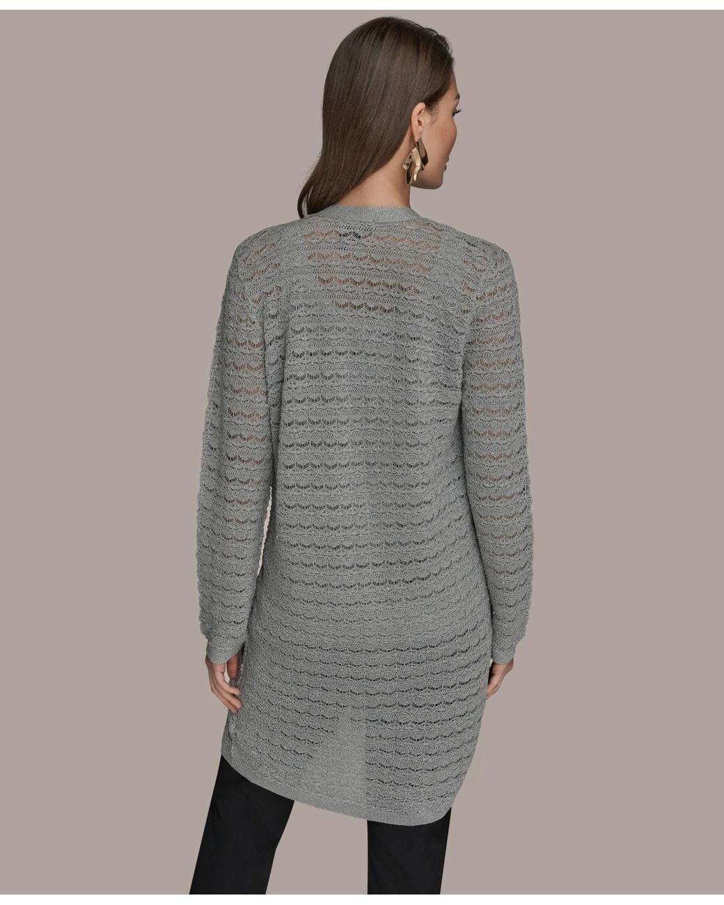Donna Karan Gray Long-sleeve Open Front Cardigan