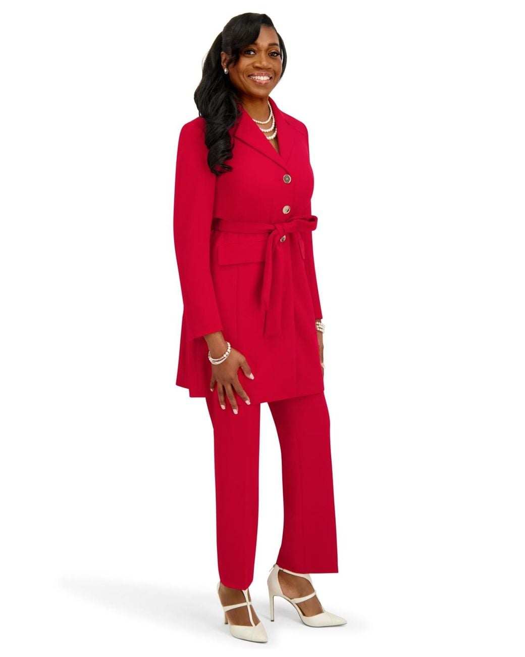 Kasper Red Three Button Patch Pocket Trench Coat