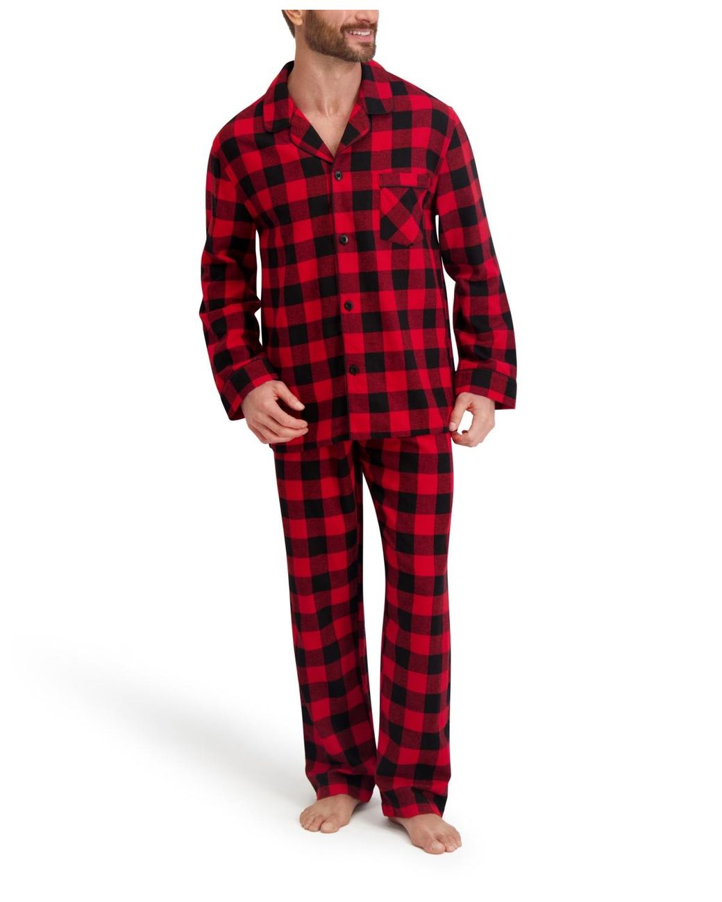 Hanes Red Flannel Button Down Pajama Sleep Set for men