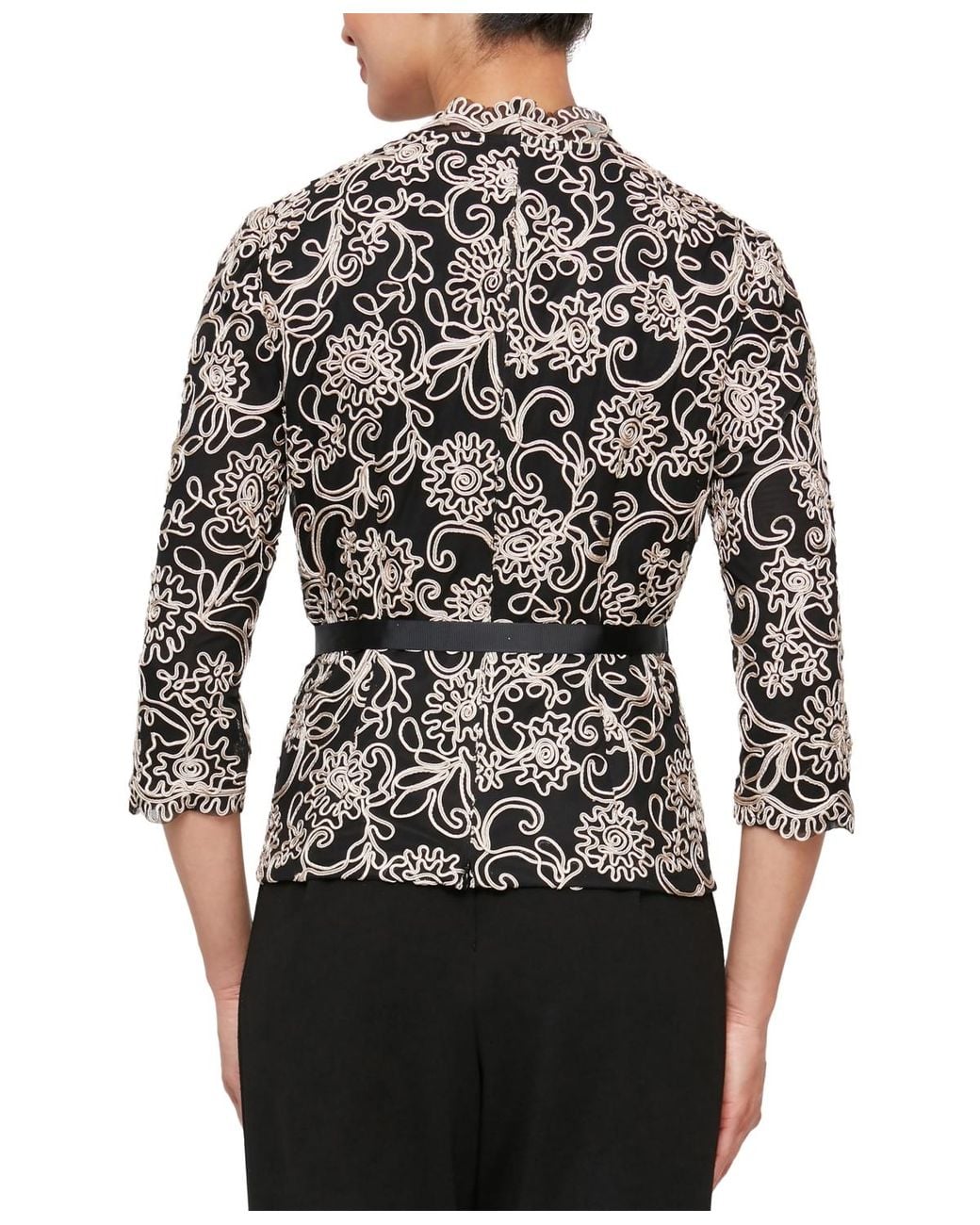 Alex Evenings Black Applique Polyester Blouse