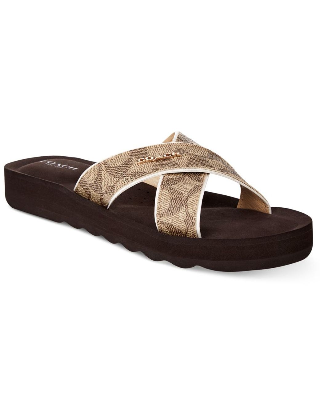 COACH Janine Strappy Slide Sandals in Brown | Lyst