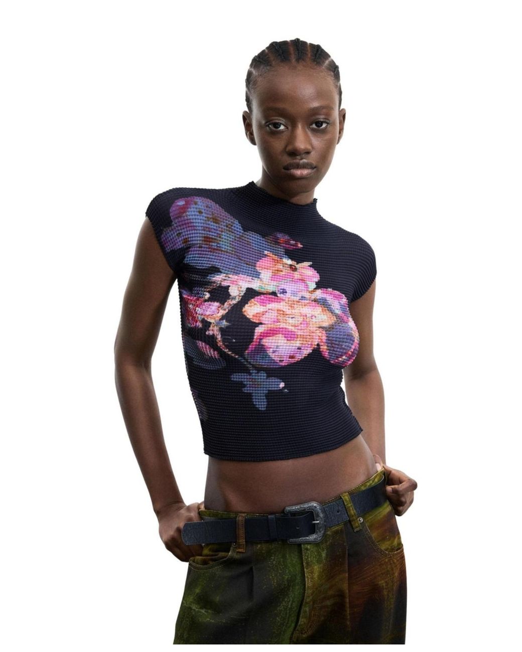 Desigual Blue Printed High Neck Blouse