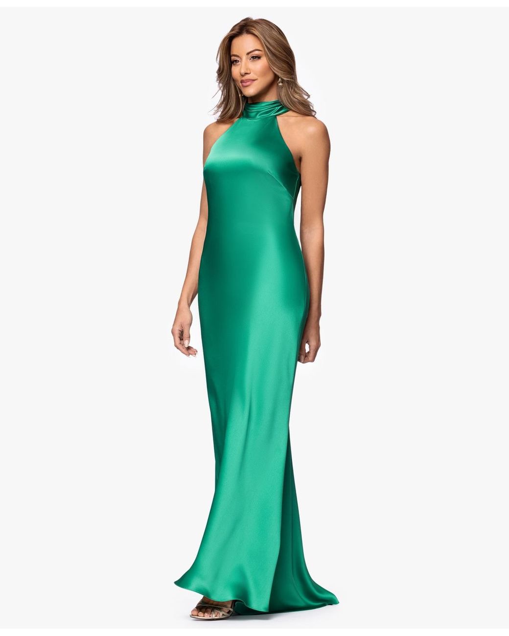 Xscape Tie Neck Long Dress in Green | Lyst