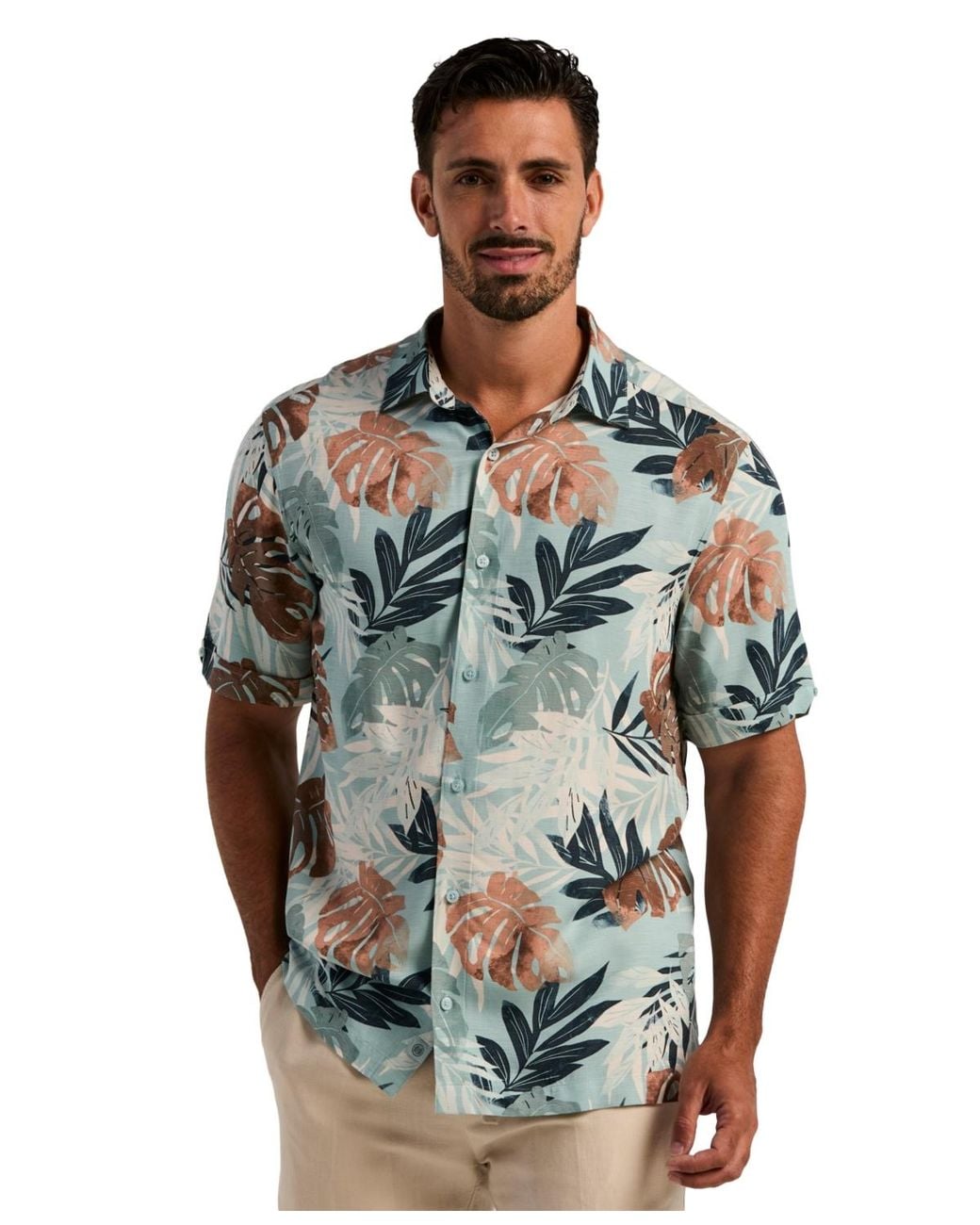Cubavera Gray Tropical Print Button-down Shirt for men