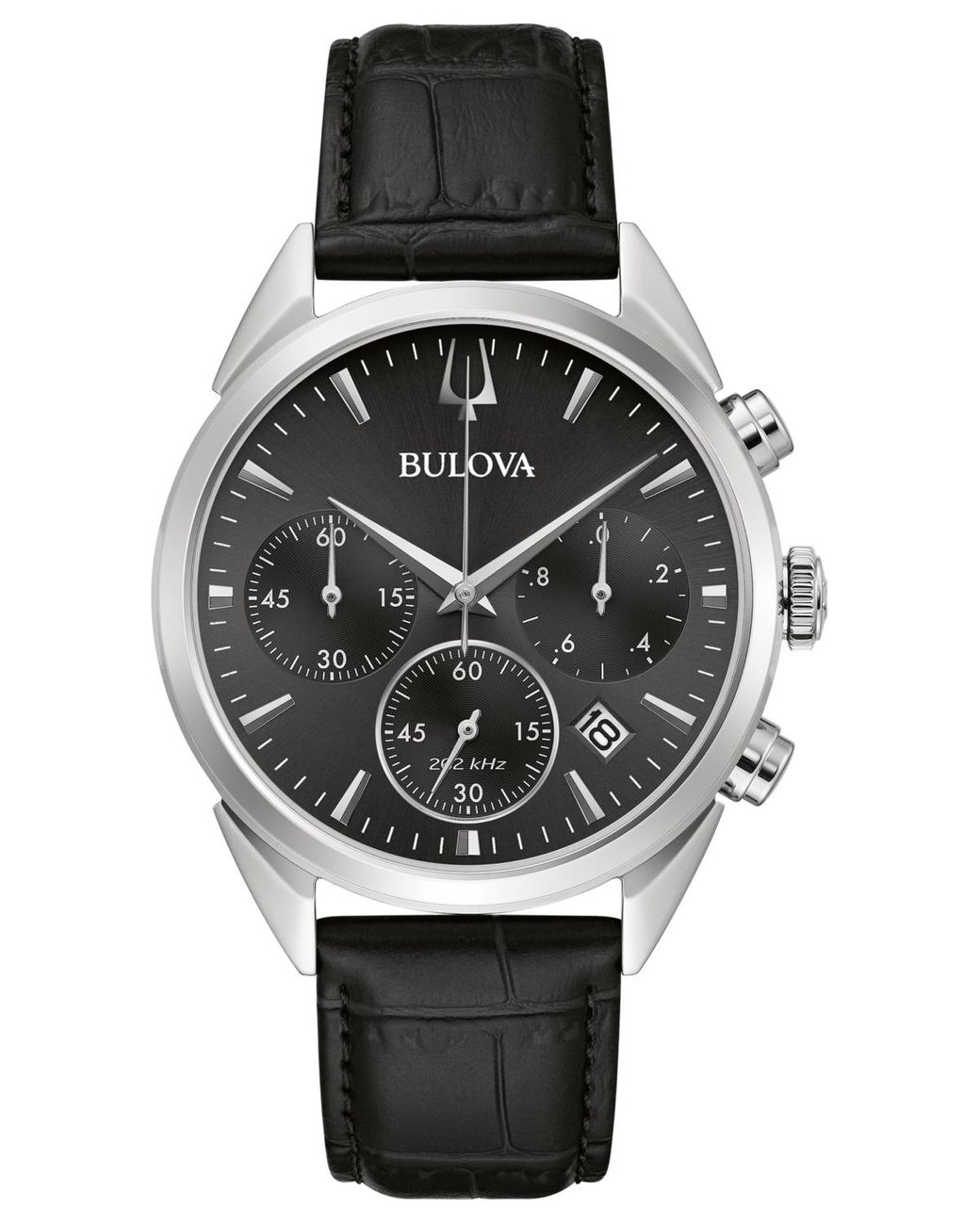Bulova Chronograph High Precision Black Leather Strap Watch 42mm in Gray for Men Lyst