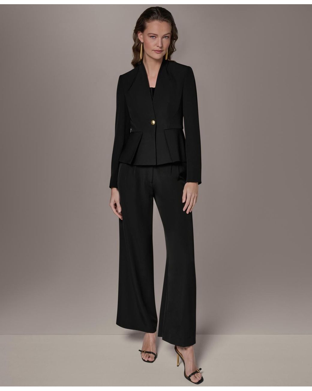 Donna Karan Black Petite Collarless Cropped Jacket