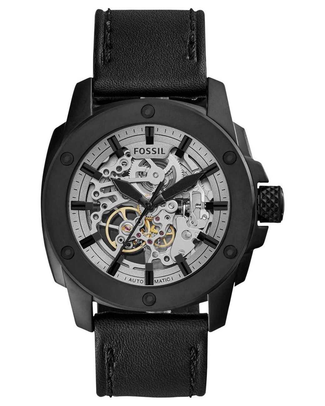 Black Leather Strap Watch 45mm Me3134 