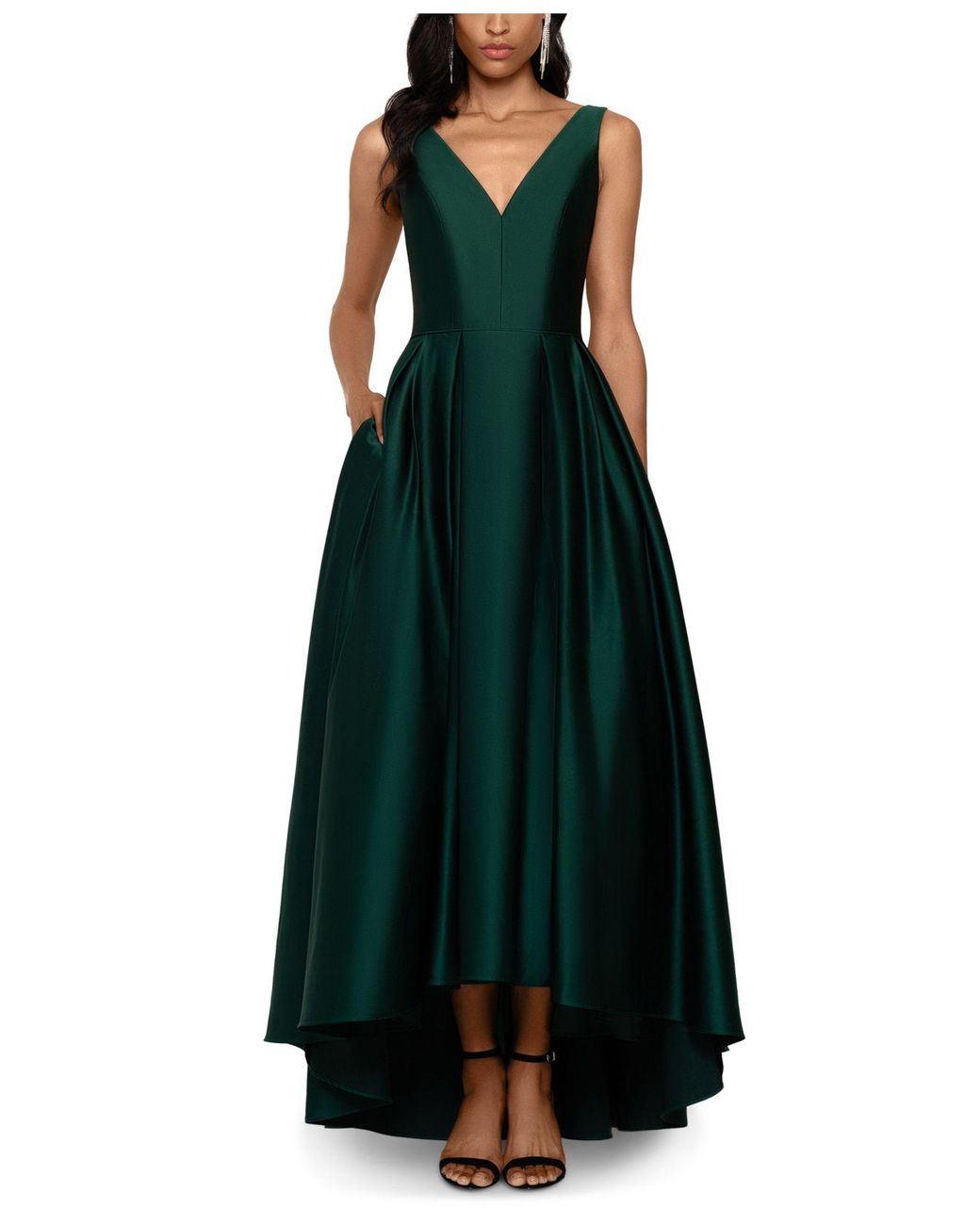 Betsy & Adam Satin Fit & Flare Gown in Emerald (Green) - Save 61% - Lyst