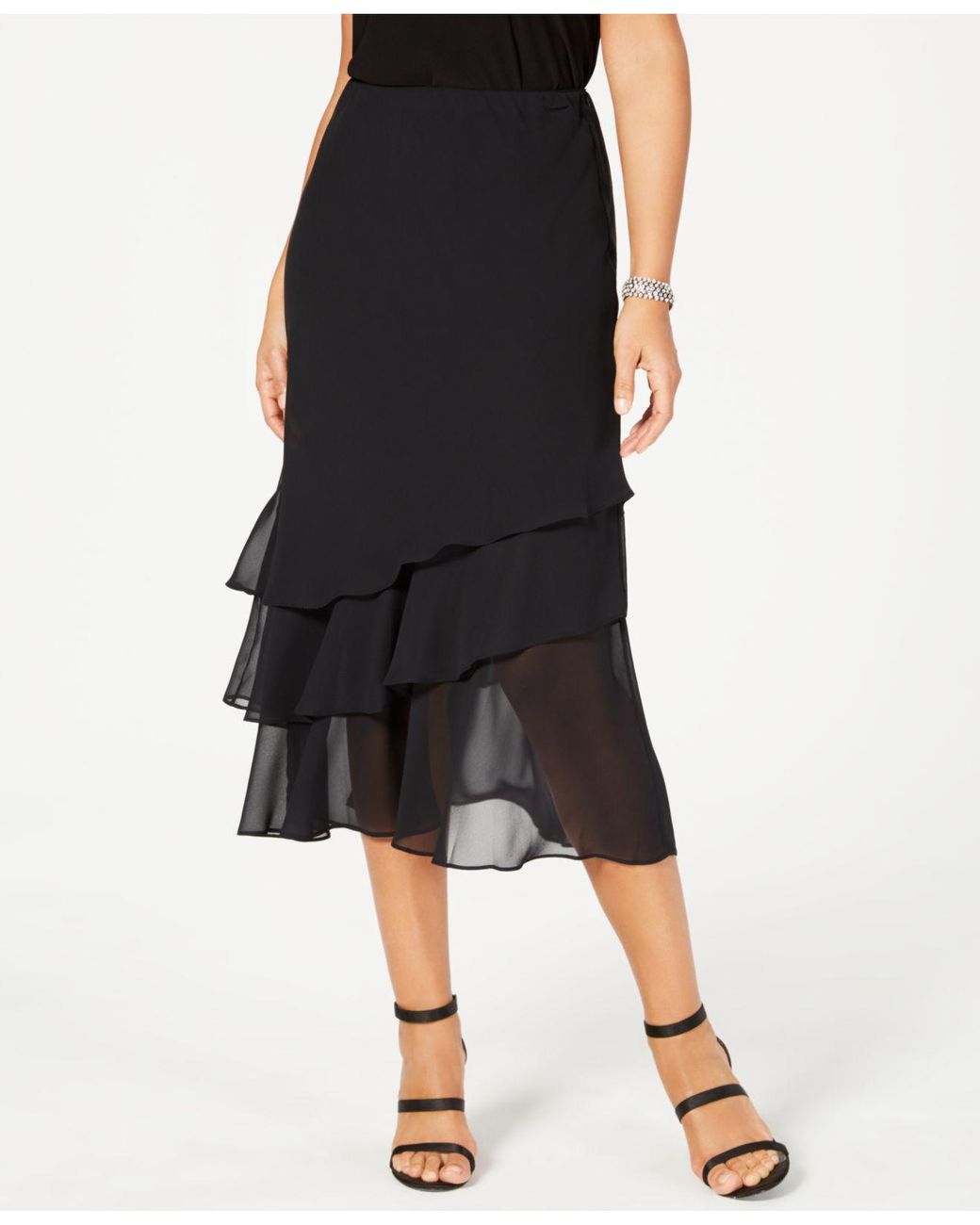 Alex Evenings Skirt, Tiered Chiffon Midi in Black - Lyst