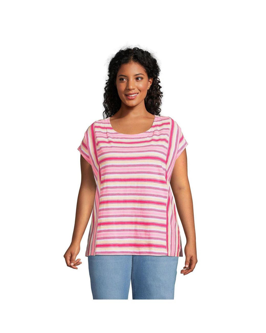 Lands' End Plus Size Short Sleeve Slub Wedge Tshirt 2x Wood Lily