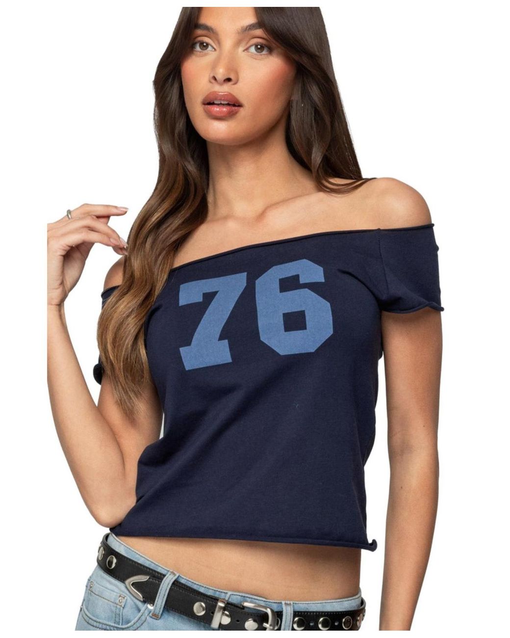 Edikted Blue 76 Off Shoulder Top