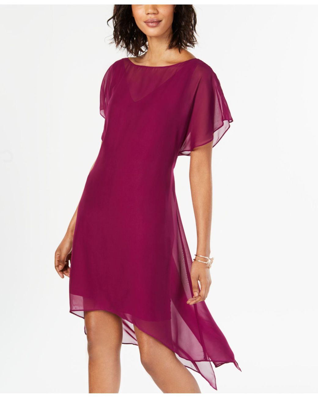 Adrianna Papell Chiffon-overlay A-line Dress in Purple | Lyst