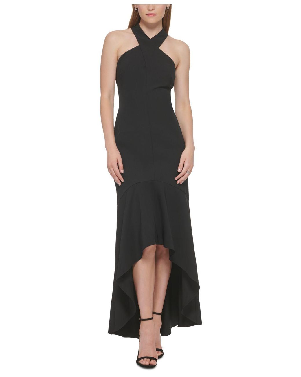 Vince Camuto Crisscross Halter High-low Gown in Black | Lyst Canada
