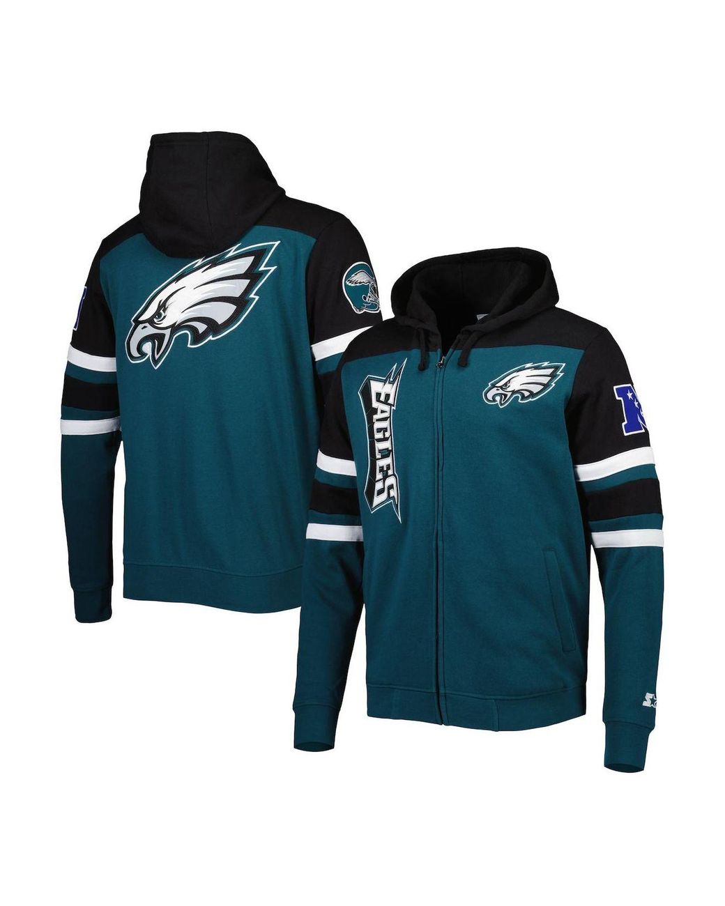 Men's Starter Midnight Green/Black Philadelphia Eagles Playoffs Color Block Full-Zip Hoodie Size: Small