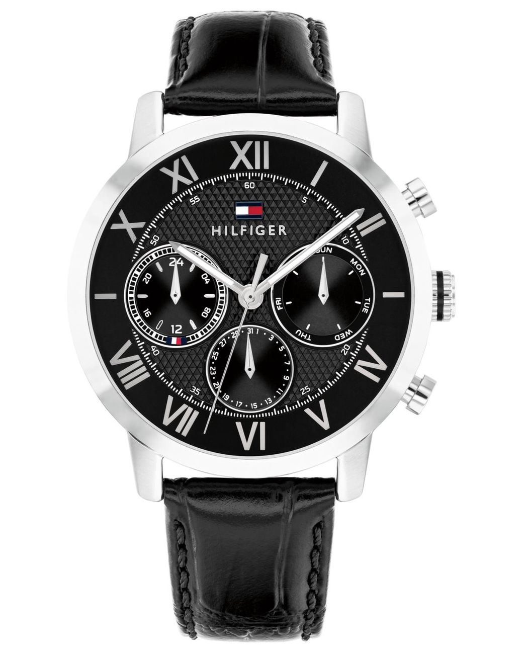 Tommy Hilfiger Black Multifunction Leather Strap Watch for men