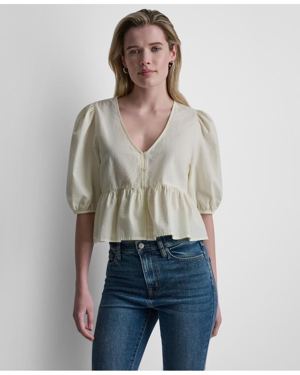 DKNY Natural V-neck Button-front Shirt