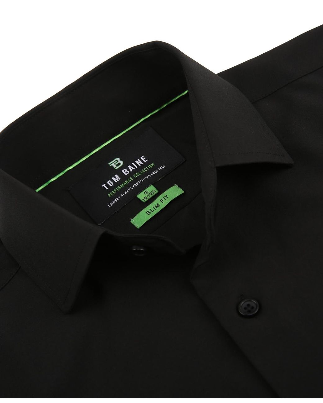 Tom Baine Black Performance Stretch Solid Button Down Shirt for men