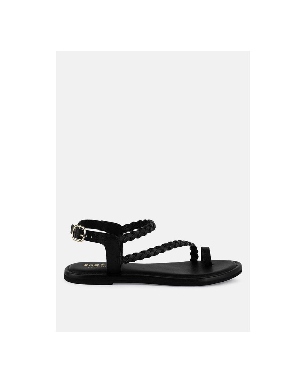 Rag & Co Black Stallone Braided Flat Sandals