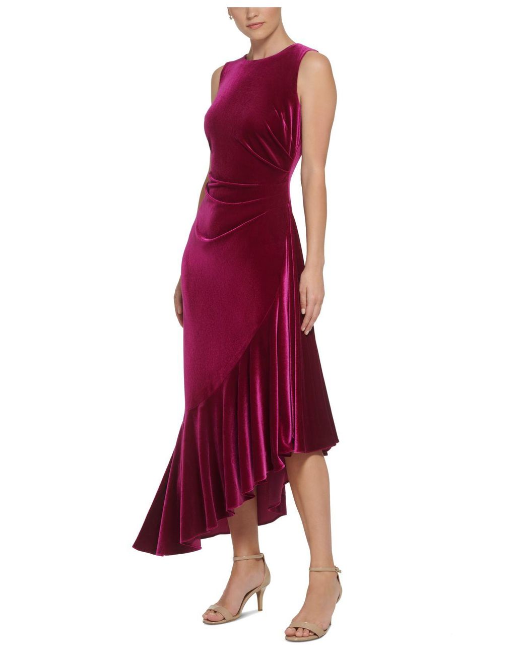 Eliza J Asymmetrical-hem Stretch-velvet Dress in Red | Lyst