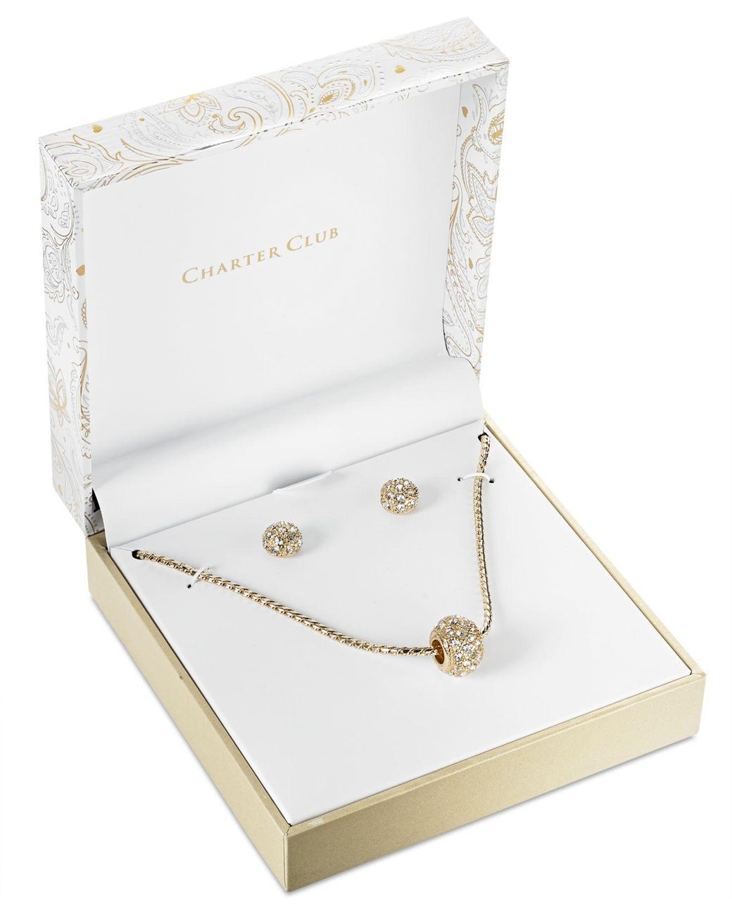 Charter Club Gold-tone Pavé Ball Pendant Necklace And Stud