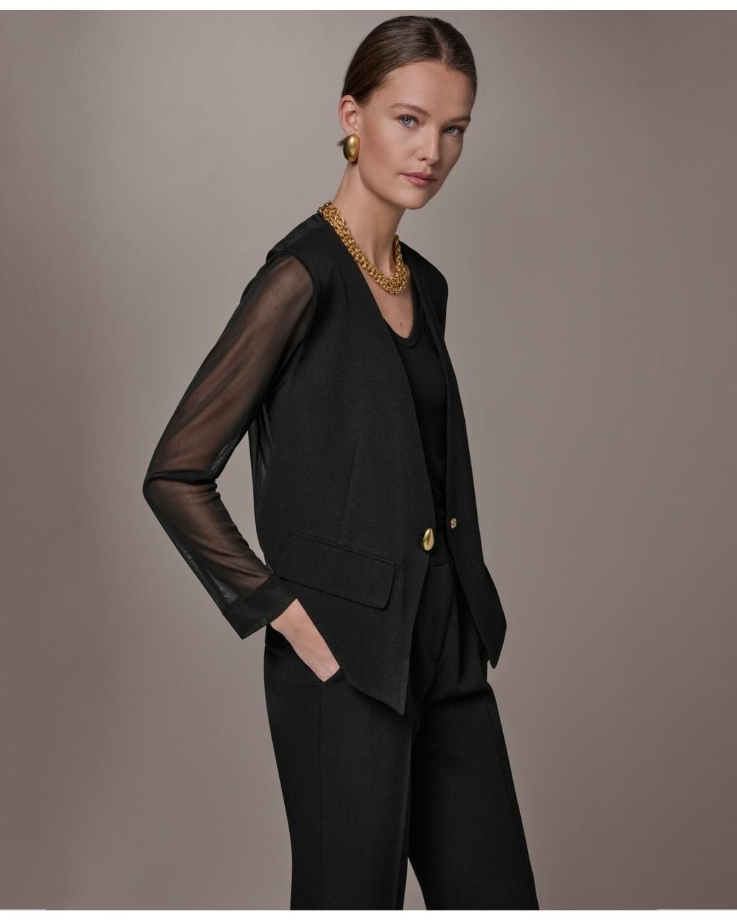 Donna Karan Gray One-button Jacket
