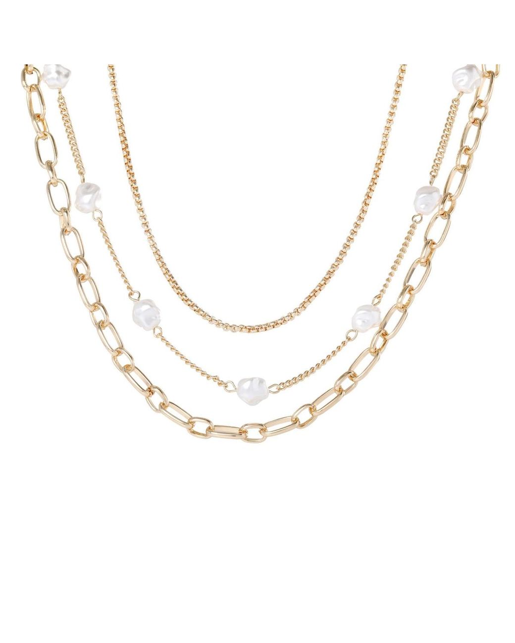 BCBGeneration Metallic Bcbg Layered Pearl Drop Chain Necklace