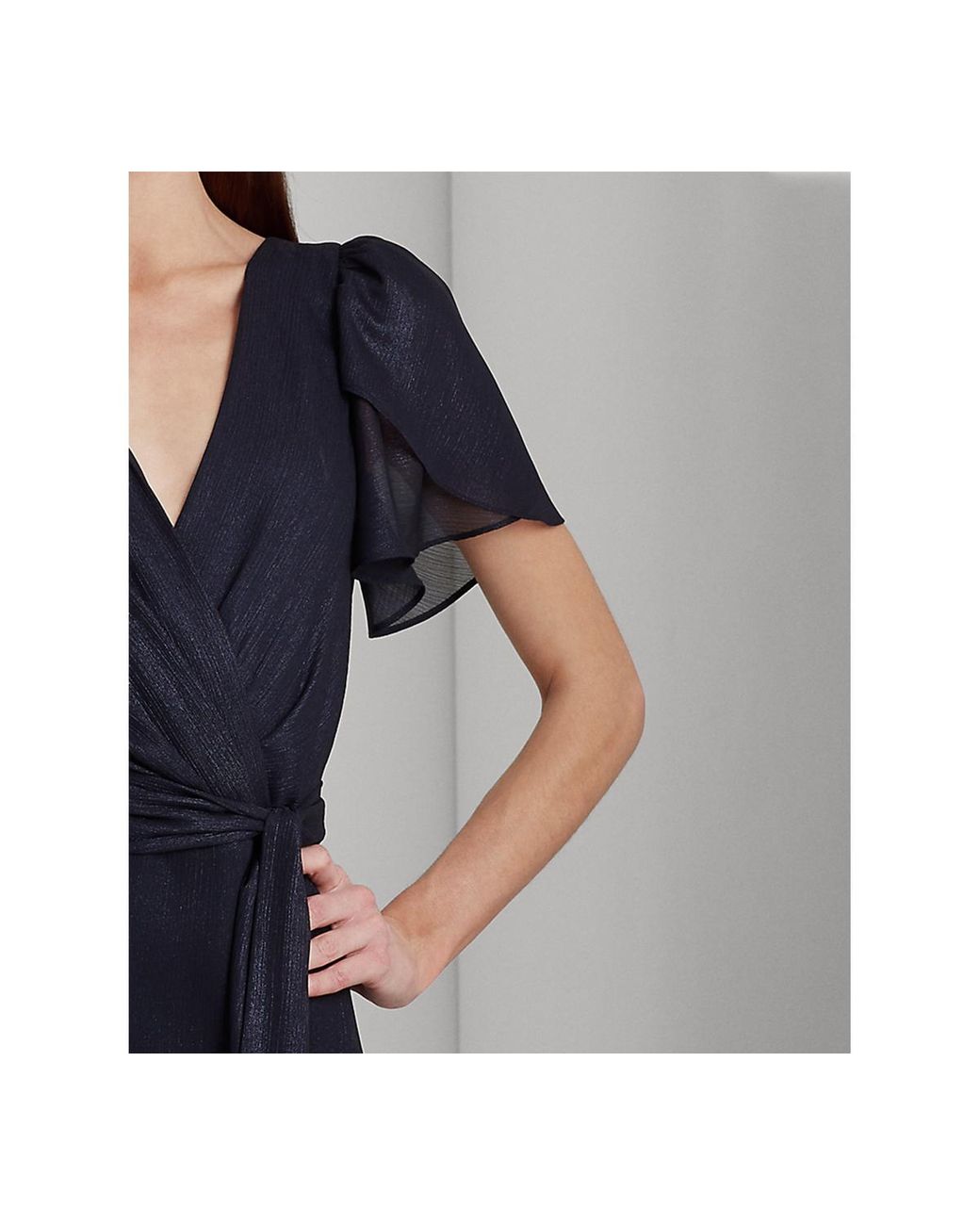 Ralph Lauren Ruffle-trim Metallic Chiffon Gown in Blue
