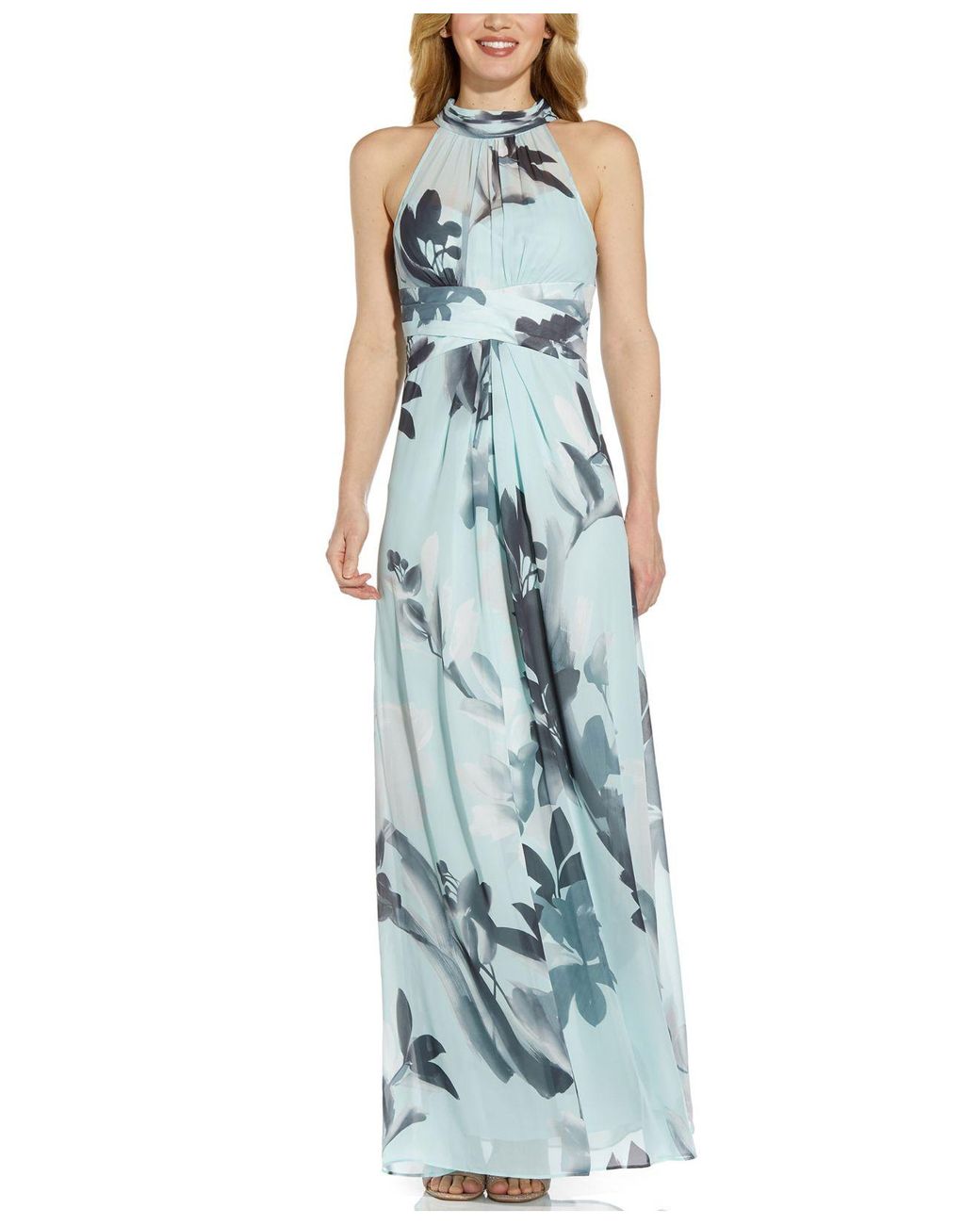 adrianna papell printed chiffon gown