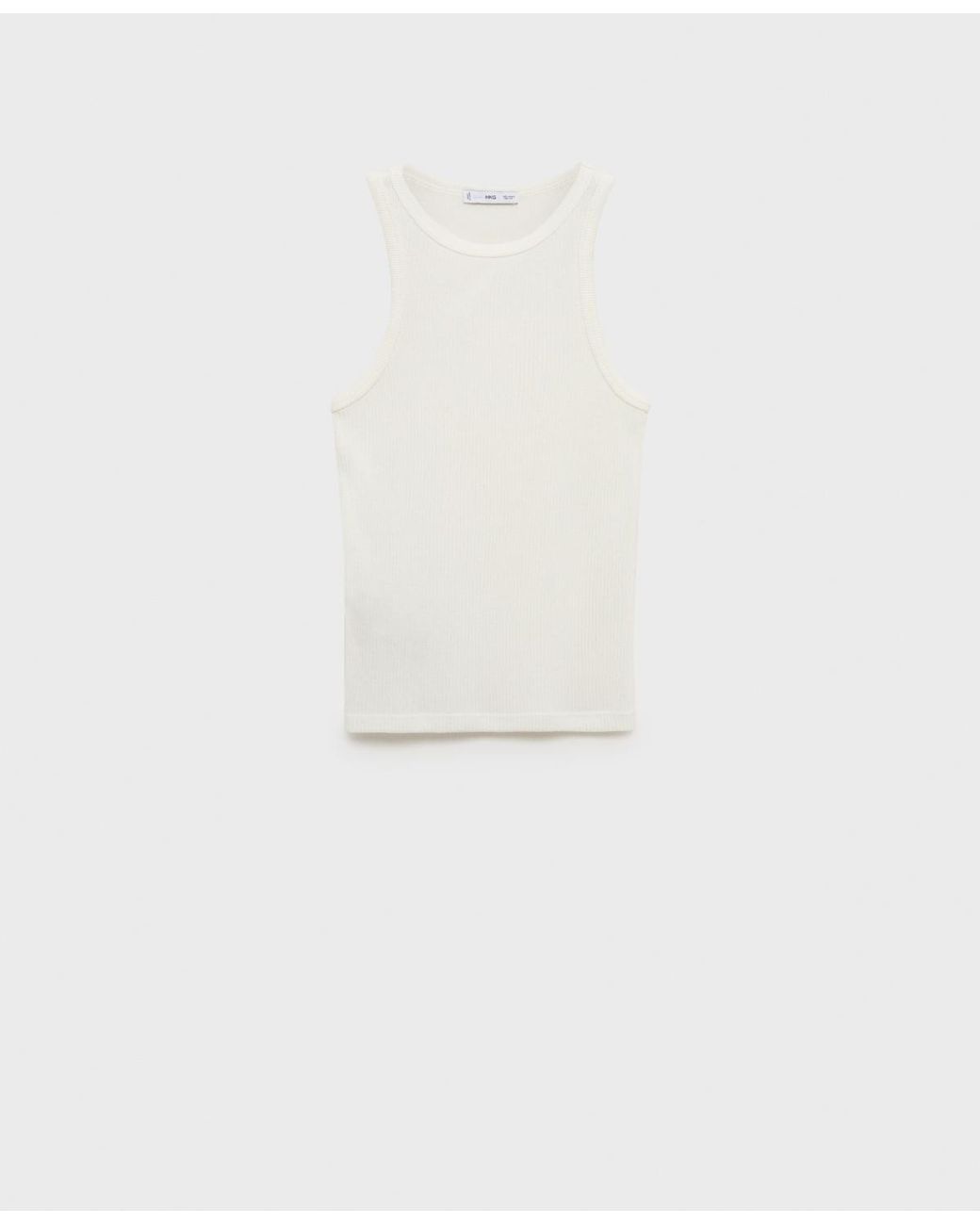 Mango White Fine Ribbed Knit Top