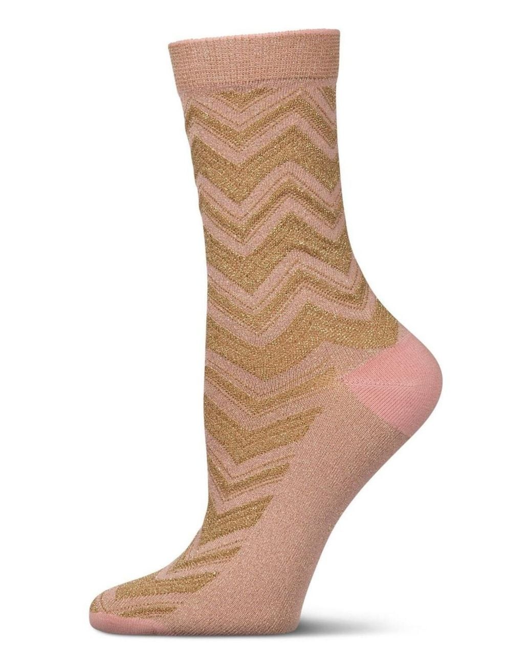 Memoi Natural Shimmer Chevron Crew Socks