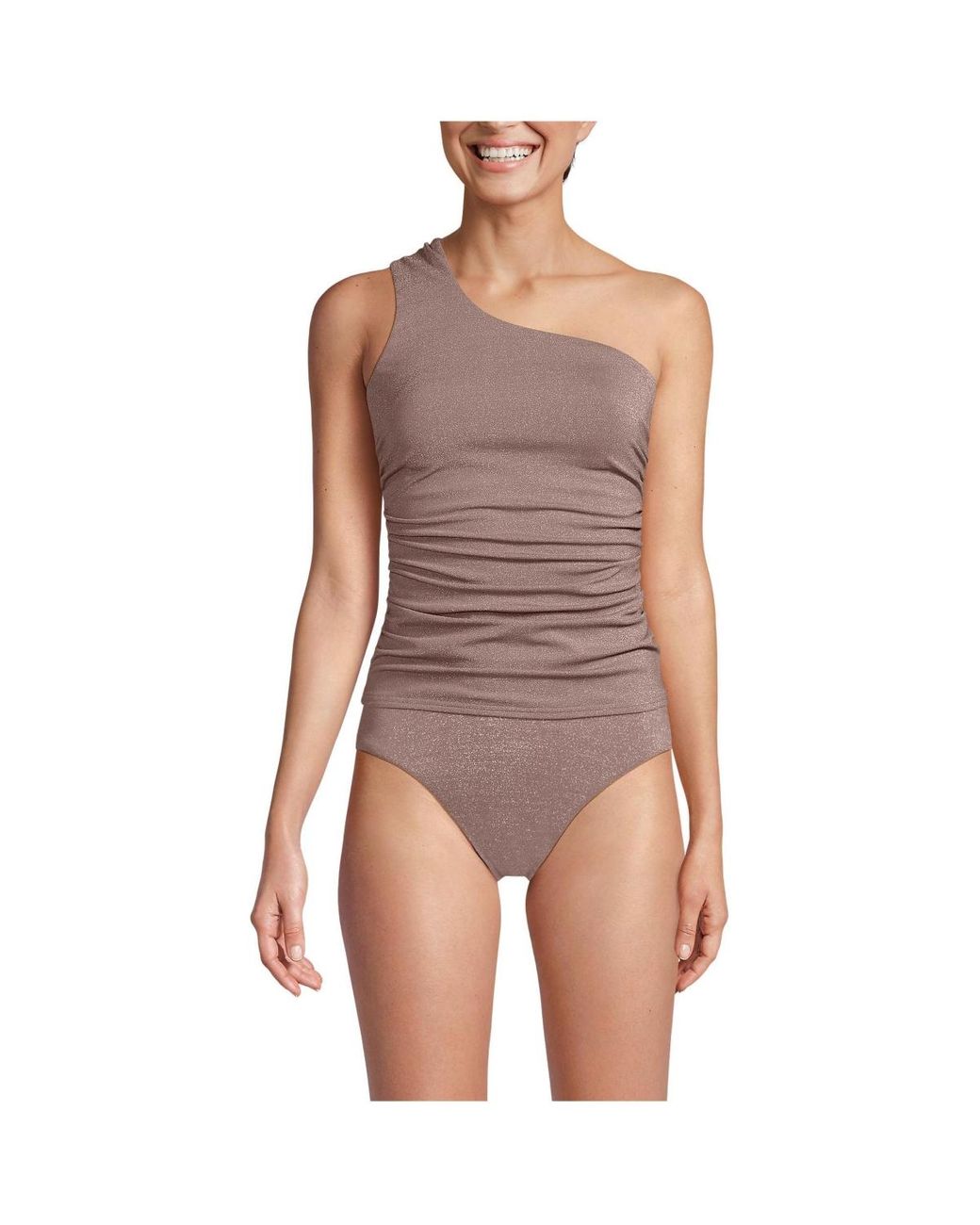 Lands End Chlorine Resistant Shine Shirred One Shoulder Tankini Swimsuit Top Lyst