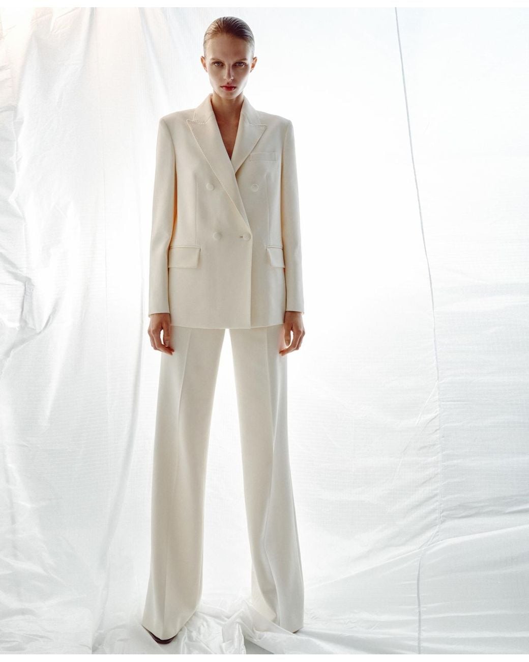 Double Up Shell Mango Double-breasted Notched-lapel Blazer in White | Lyst