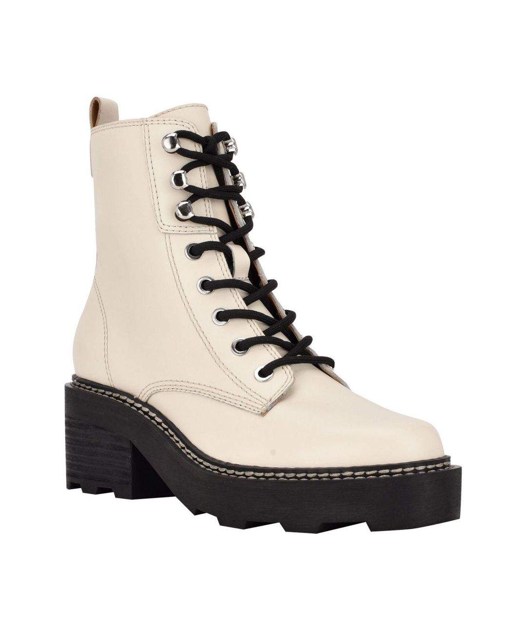 Calvin Klein Abeni Heeled Lace Up Lug Sole Combat Boots in Natural | Lyst