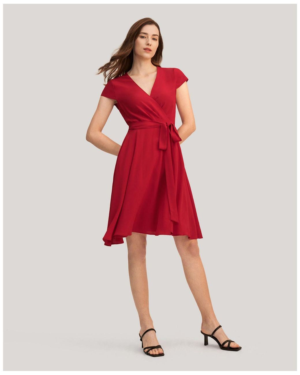 LILYSILK Figure Flattering Silk Wrap Dress in Red Lyst