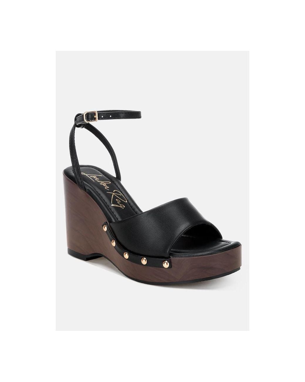 Ad Rag Com LONDON RAG Colada Ankle Strap Studded Wedges in Black | Lyst