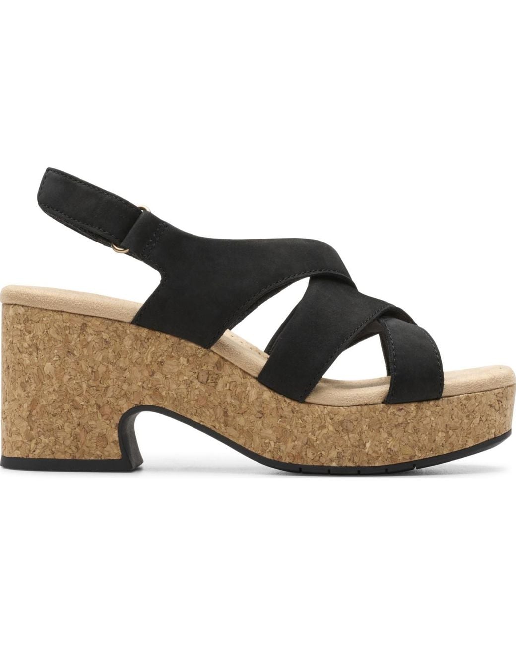 Clarks Black Nerisa Grace Round Toe Wedge Sandals