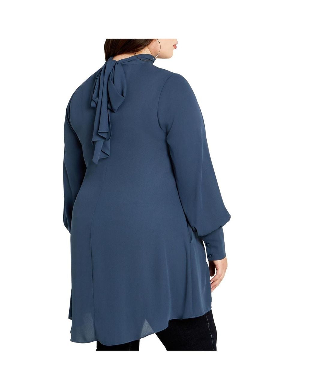 City Chic Blue Plus Size Neck Tie Tunic Top