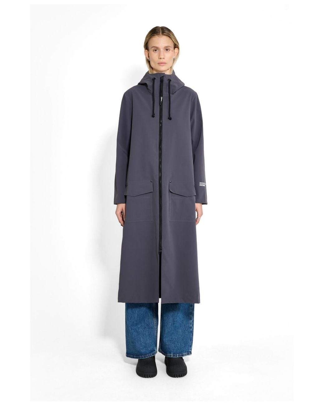 Stutterheim Blue Mosebacke Long Patch Matte Raincoat