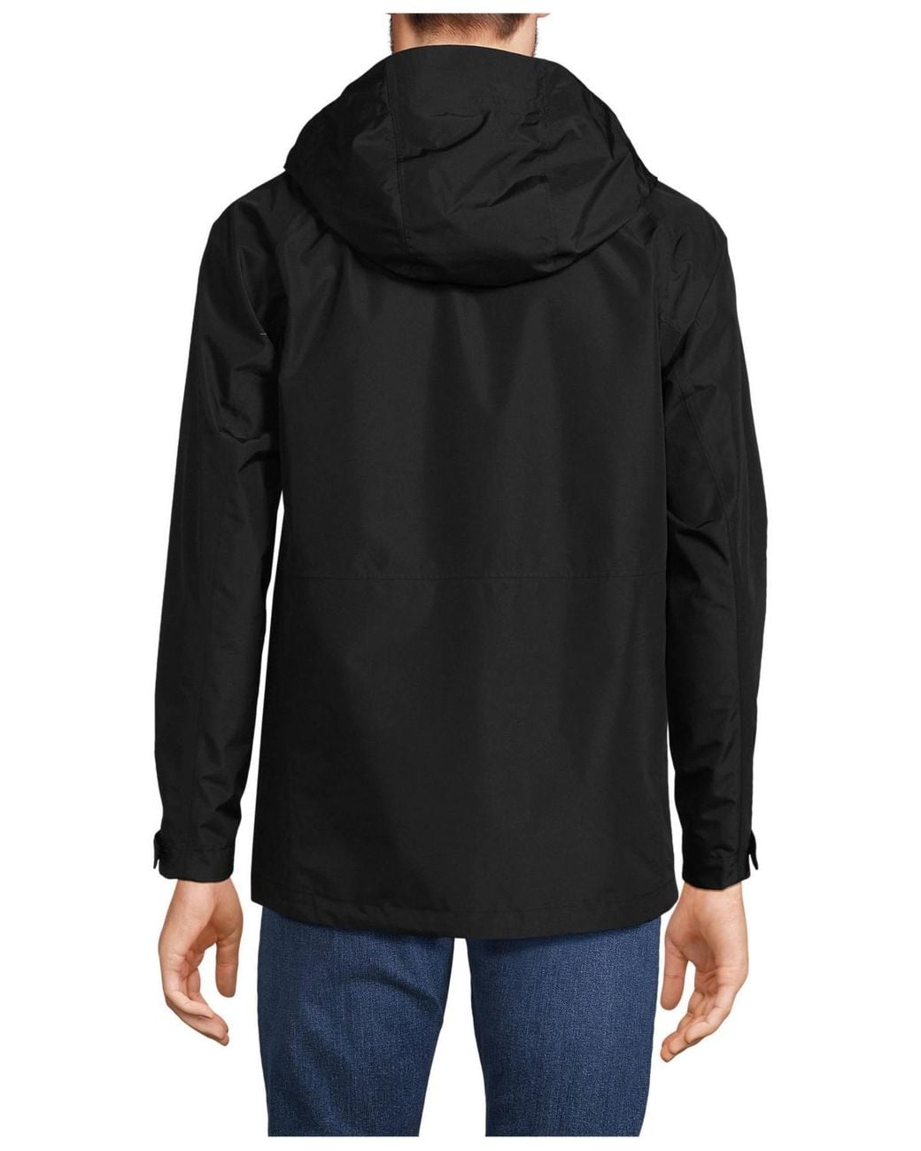 Lands' End Black Squall Waterproof Packable Rain Jacket for men